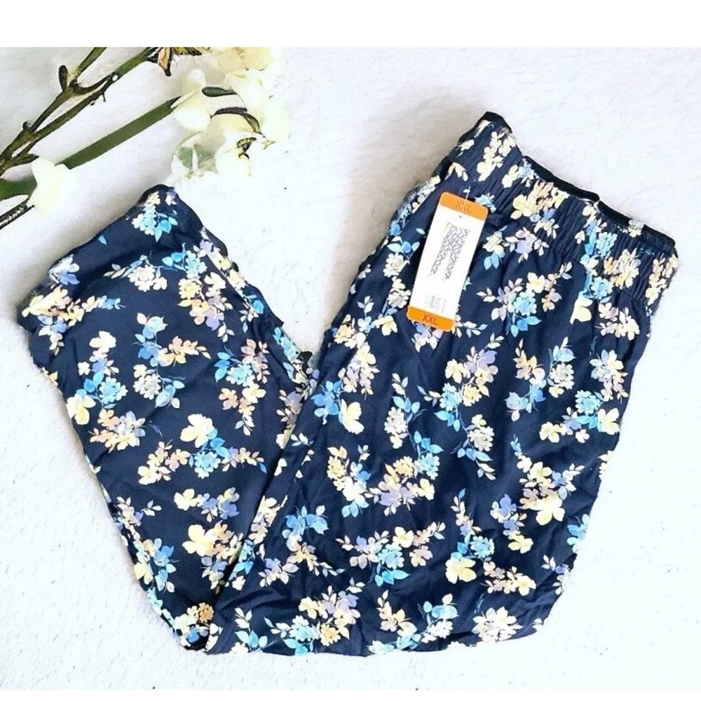Jessica Simpson Women's XXL Lightweight Soft Pull-On Pants Navy Floral NWT